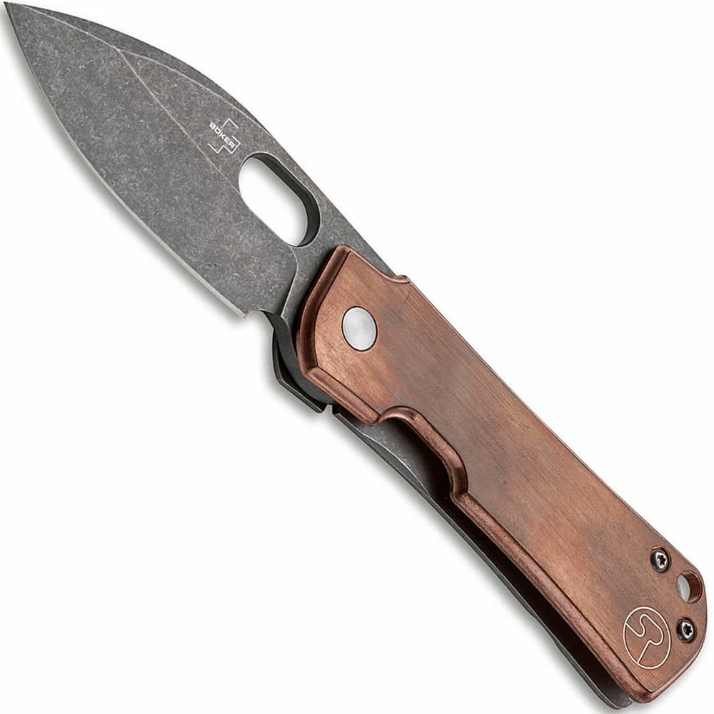 Boker Knives Boker Gust Copper 01BO146 - Serge Panchenko EDC - Stonewash D2 Drop Point - Copper And Stonewash Stainless Steel - Frame Lock Knife