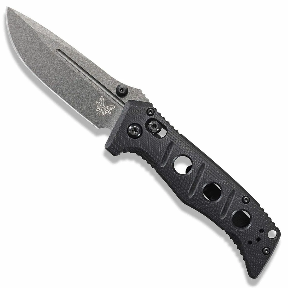 Benchmade Knives Benchmade Mini Adamas 273GY-1 Knife - Shane Sibert - Tungsten Grey CruWear Drop Point - Black G10 - AXIS Lock Folder - USA Made
