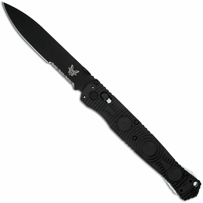 Benchmade Knives Benchmade SOCP Tactical Folder 391SBK - Black Part Serrated D2 Spear Point - Black CF Elite - AXIS Lock Folder - USA Made