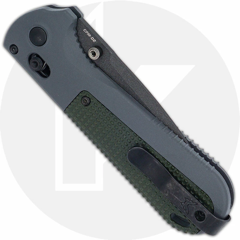 Benchmade Knives Benchmade Redoubt 430BK - Plain Edge - Black D2 Drop Point - Overlander Gray Grivory And Forest Green - AXIS Lock Folder - USA Made - Image 3