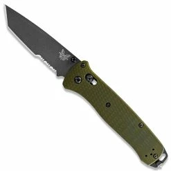 Benchmade Knives Benchmade Bailout 537SGY-1 Knife - Part Serrated Gray M4 Tanto - Woodland Green Aluminum - AXIS Lock Folder - USA Made