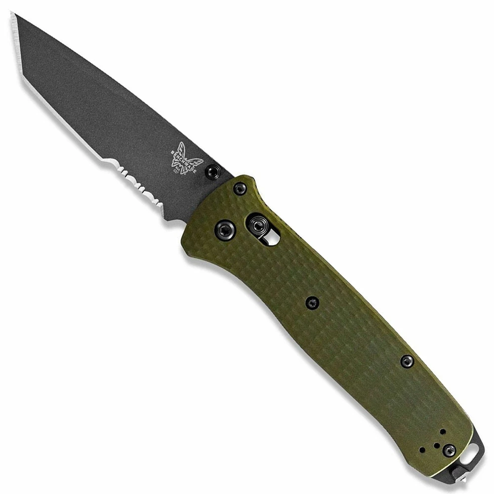 Benchmade Knives Benchmade Bailout 537SGY-1 Knife - Part Serrated Gray M4 Tanto - Woodland Green Aluminum - AXIS Lock Folder - USA Made