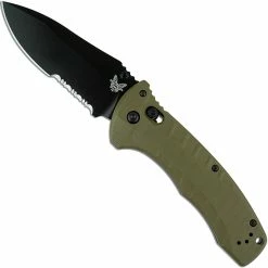 Benchmade Knives Benchmade 980SBK Turret Knife Part Serrated Black Drop Point, Olive Drab G10 AXIS Lock Folder USA Made
