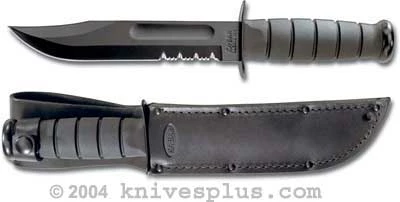 Ka-Bar Knives Black KABAR Knife, Part Serrated With Leather Sheath, KA-1212