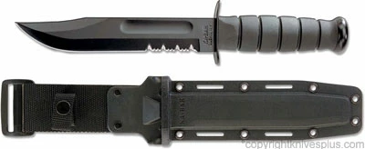Ka-Bar Knives KA-1214, KA-BAR Black USMC Utility, Part Serrated Edge, Synthetic Sheath