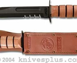 Ka-Bar Knives KABAR Knife, USMC Part Serrated With Leather Sheath, KA-1218