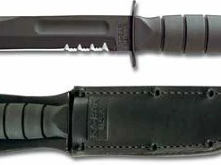 Ka-Bar Knives KA-1257, KA-BAR Short Black Utility, Part Serrated Edge, Leather