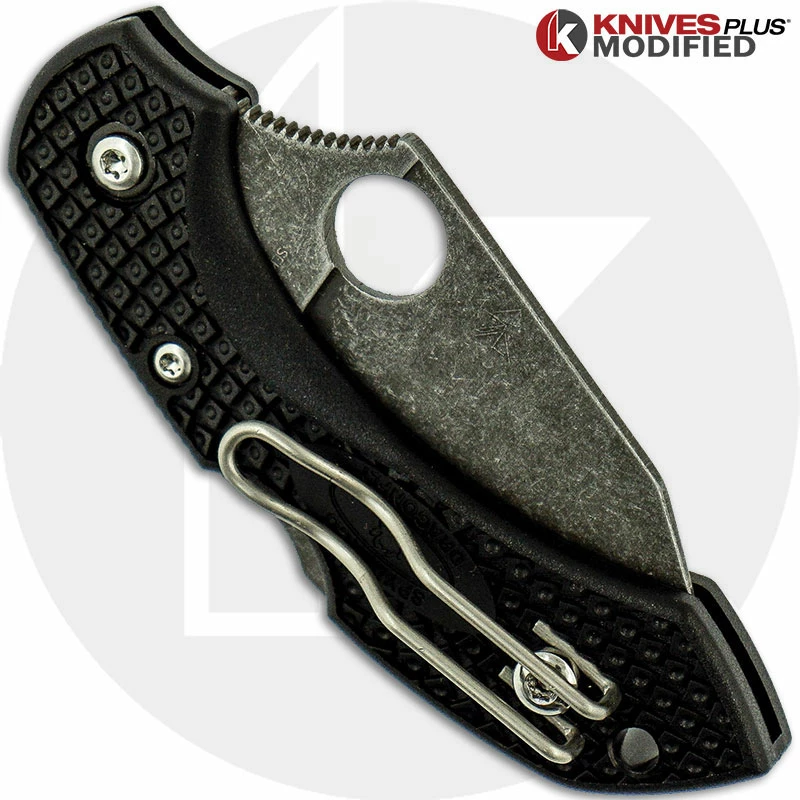 Spyderco Knives MODIFIED Spyderco Dragonfly 2 - Wharncliffe - Acid Stonewash - Regrind - Black Handle - Image 4