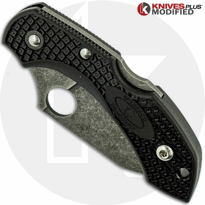 Spyderco Knives MODIFIED Spyderco Dragonfly 2 - Wharncliffe - Acid Stonewash - Regrind - Black Handle - Image 3