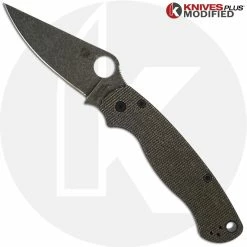 Spyderco Knives MODIFIED Spyderco Para Military 2 Knife With Acid Stonewash Blade + KP Dark Brown Micarta Scales + KP All Black Hardware