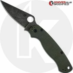 Spyderco Knives MODIFIED Spyderco Para Military 2 Knife With Acid Stonewash Blade + KP OD Green Micarta Scales + KP All Black Hardware