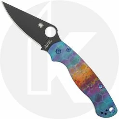 Spyderco Knives MODIFIED Spyderco Paramiliary 2 Knife - Black DLC - AWT Custom Anodized Scales - Blue Titanium Hardware