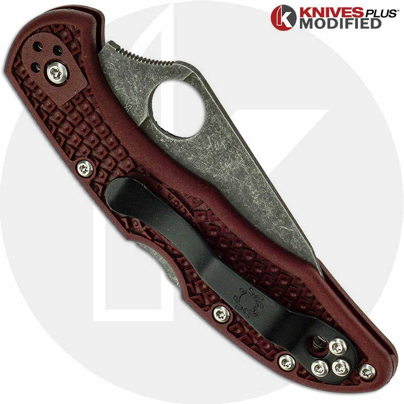 Spyderco Knives MODIFIED Spyderco Delica 4 - The Ron Burgundy - Acid Wash - Regrind - Rit Dyed Handle - Image 4