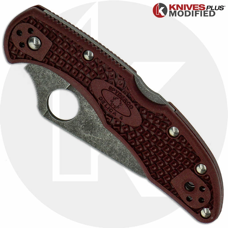 Spyderco Knives MODIFIED Spyderco Delica 4 - The Ron Burgundy - Acid Wash - Regrind - Rit Dyed Handle - Image 3