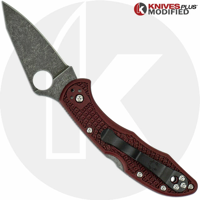 Spyderco Knives MODIFIED Spyderco Delica 4 - The Ron Burgundy - Acid Wash - Regrind - Rit Dyed Handle - Image 2