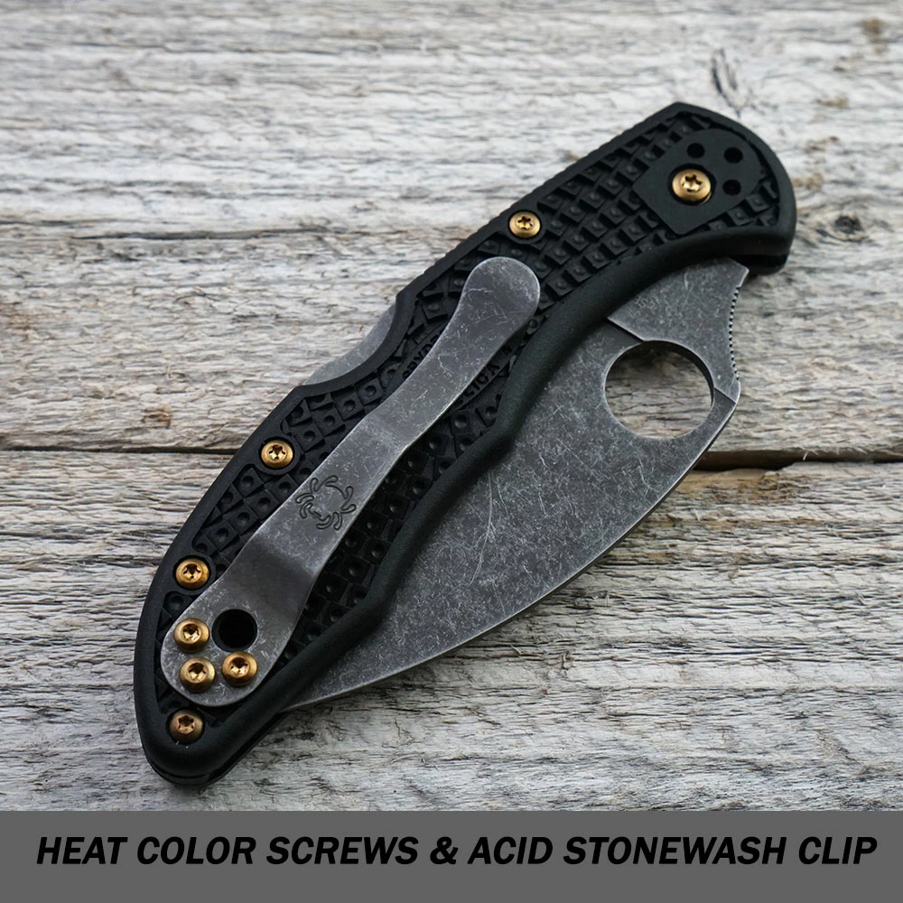 Spyderco Knives MODIFIED Spyderco Delica 4 - The Ron Burgundy - Acid Wash - Regrind - Rit Dyed Handle - Image 5