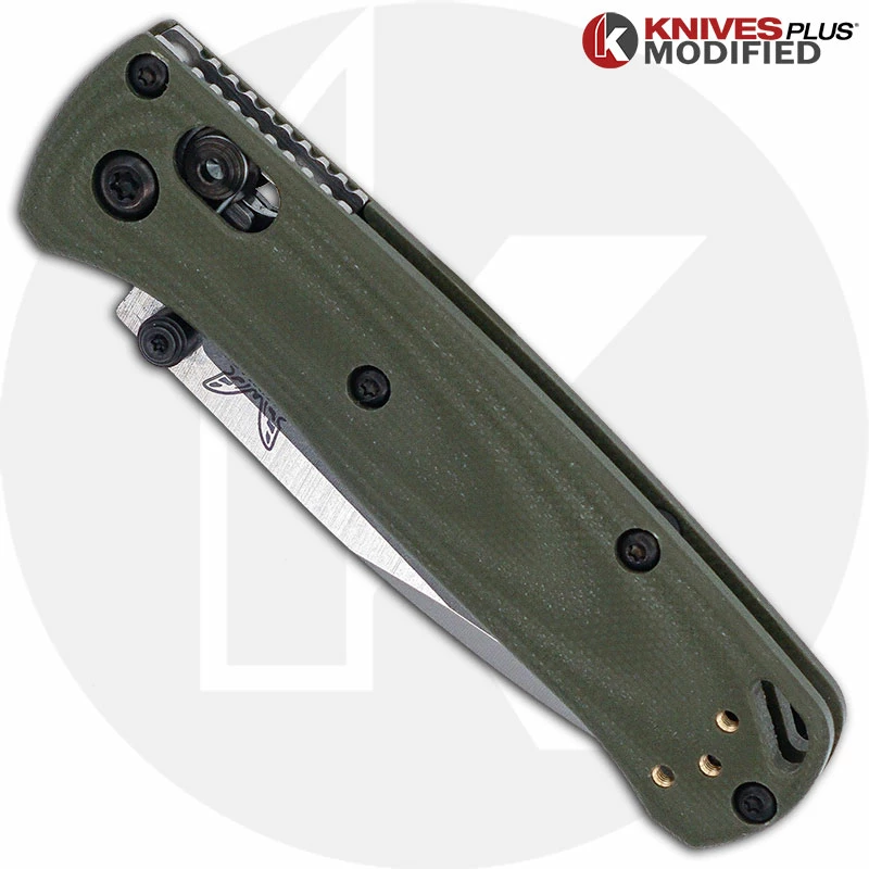 Benchmade Knives MODIFIED Benchmade Mini Bugout 533 Knife + KP Contoured OD Green G10 Scales + KP Black Thumbstud & Standoffs - Image 2