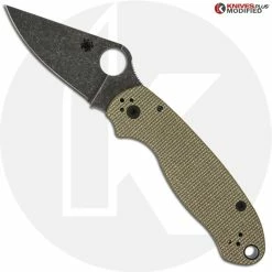 Spyderco Knives MODIFIED Spyderco Para 3 Knife With Acid Stonewash Blade + KP Green Micarta Scales + All Black Hardware