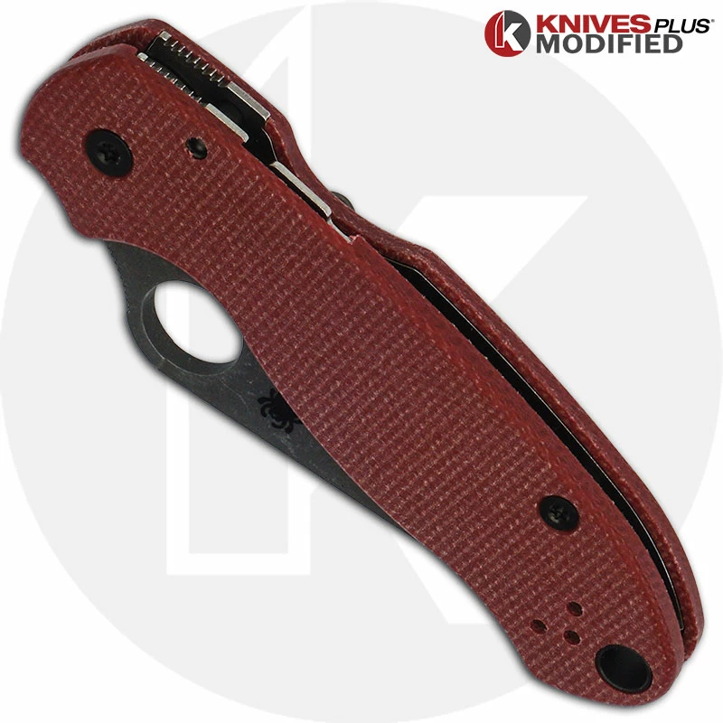 Spyderco Knives MODIFIED Spyderco Para 3 Knife With Acid Stonewash Blade + KP Red Linen Micarta Scales + All Black Hardware - Image 2