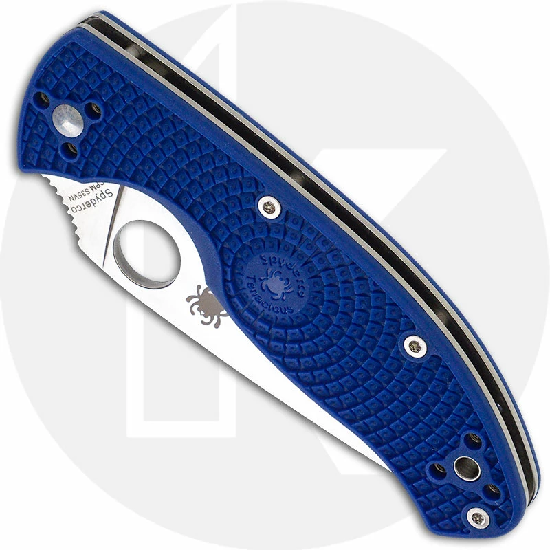 Spyderco Knives Spyderco Tenacious Lightweight Knife - C122PSBL - Part Serrated Satin S35VN Drop Point - Blue FRN - Liner Lock - Image 2