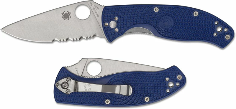 Spyderco Knives Spyderco Tenacious Lightweight Knife - C122PSBL - Part Serrated Satin S35VN Drop Point - Blue FRN - Liner Lock - Image 4