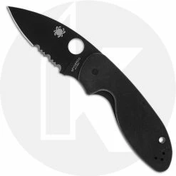 Spyderco Knives Spyderco C216GPSBBK Efficient Knife 2.98 Inch Part Serrated Black Drop Point, Black G10 Handle