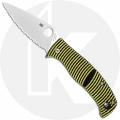 Spyderco Knives Spyderco C217GS Caribbean Rust Proof Serrated Leaf Blade Yellow And Black G10 Compression Lock Folder