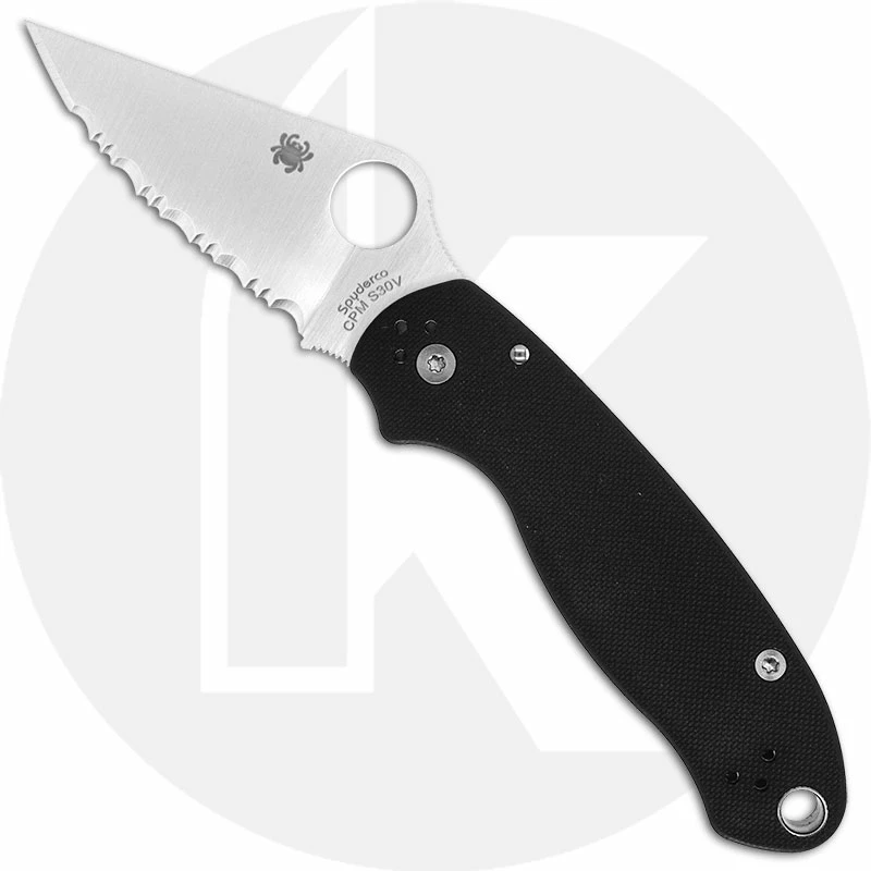Spyderco Knives Spyderco C223GS Para 3, Serrated Compression Lock, Black G-10 Folding Knife